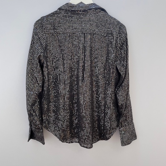 NWT Anthropologie Sequin Buttondown Long Sleeve Shirt in Slate size M - Picture 12 of 17